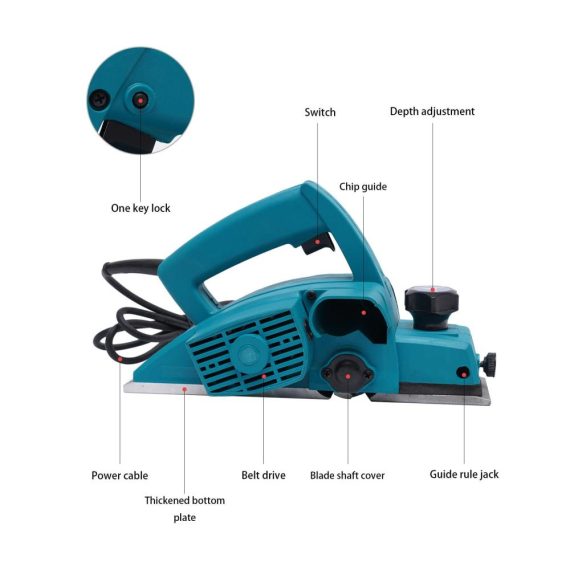 Elektro Hobelmaschine 800W - Tragbarer Handhobel für Holzbearbeitung mit Hobelmesser