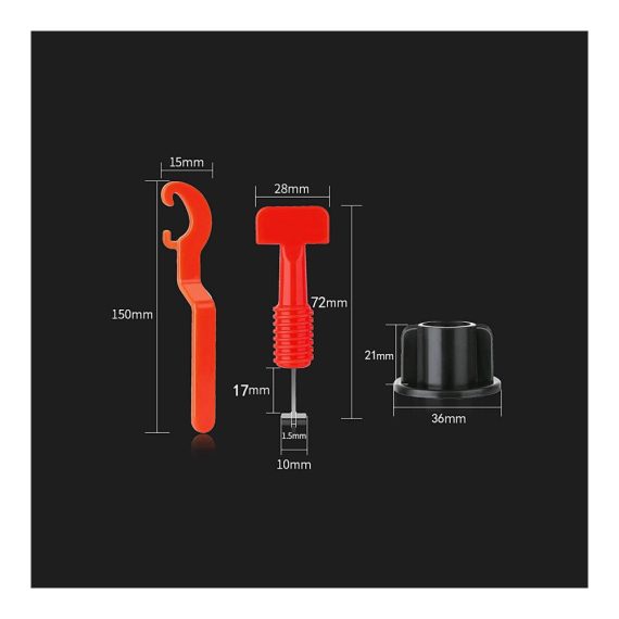 Fliesenkeile Profi-Set mit 100-teiligem Nivellierungssystem 200-teiligen 2mm Abstandshaltern austauschbarem Pin und Spezialschlüssel für mühelose Fliesenverlegung