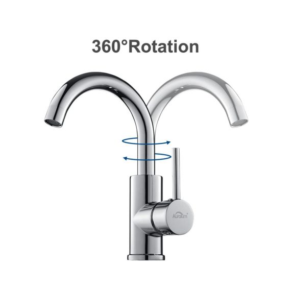 360 Grad drehbarer Touch-On-Wasserhahn aus hochwertigem Chrom-Messing für Bad und Küche - Einhebelmischer Waschtischarmatur mit 60CM Schlauch für Badezimmer/Küche