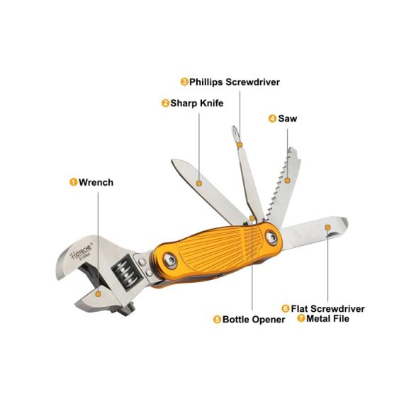 Multifunktionswerkzeug 7-in-1 Verstellbarer Aluminium-Schraubenschlüssel mit Edelstahlfeile - Ideal für Sägen Schraubendreher Flaschenöffner und Taschenmesser - Spezielles Männergeschenk