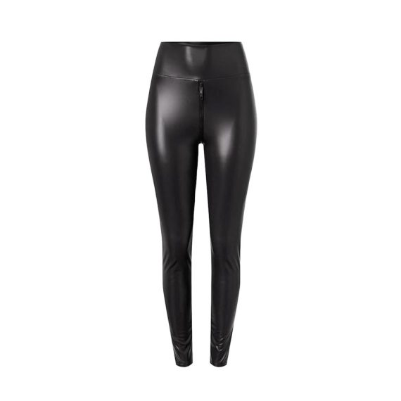 Handtuchständer Matte Lederhosen Elastische Slim-Fit-Hose aus Kunstleder mit Reißverschluss