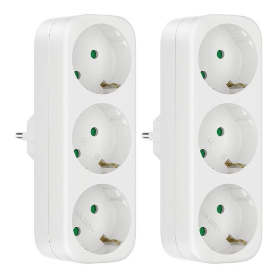 2er-Pack Steckdosenleiste mit 3-in-1 Steckdosenadapter – Ideal für Büro Zuhause & Reisen AC 250V/16A 3680W Max