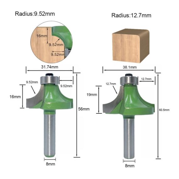 8mm Schaft Abrundfräser Set - 6-teiliges Fräswerkzeug für präzise Kantenbearbeitung & Aushöhlung in Holz - Hartmetall Oberfräsen-Bits für professionelle Holzbearbeitung