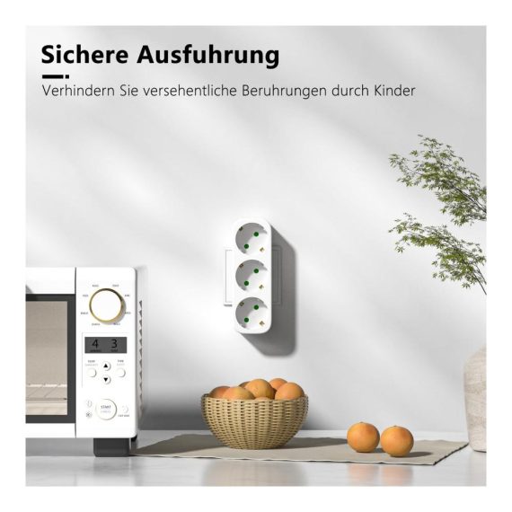 3-fach Steckdosenadapter Tragbarer Mehrfachstecker für Büro und Zuhause - 3680W Konverter mit EU-Stecker und Wandplatte Weiß