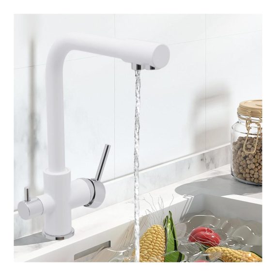 360° Drehungs-Küchenwaschbecken Touch-On-Wasserhahn in Weiß mit 3-Wege-Funktion und 3 Schläuchen