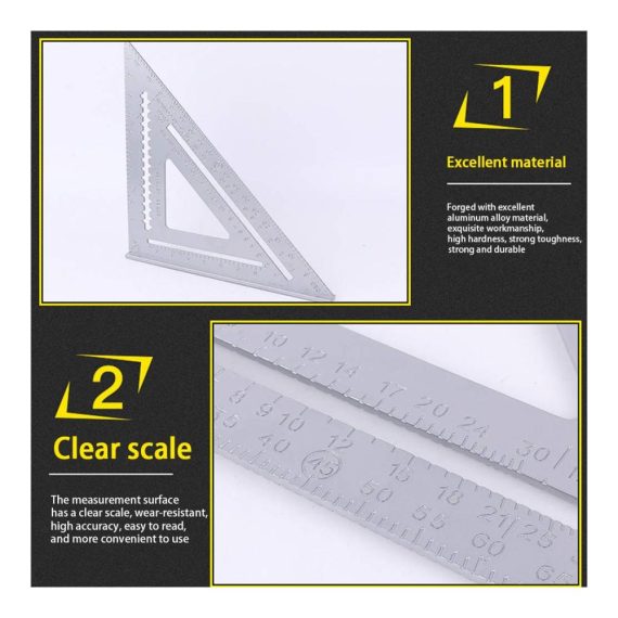 12 Zoll Zimmermannswinkel aus Hochpräzisions Aluminiumlegierung – Metrischer Winkelmesser Dreieck Lineal für Ingenieure und Tischler