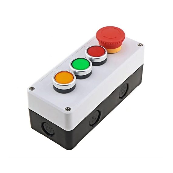 Industrie-Druckschalter DOUKI Selbstrückstellender Kurzhubtaster mit Lichtschalter Not-Taste 24 V/220 V wasserdichte Steuerbox (3 Green Red Green 220V