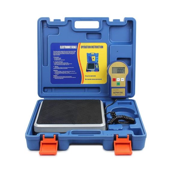 Elektronische Kältemittelwaage 100 kg mit LCD-Anzeige Beleuchtung 9V-Batterie und Koffer