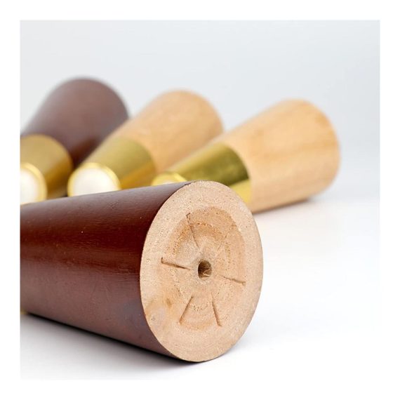 Massivholz Möbelfüße 4er Set - Schräg Konisch Holz Tischbeine für Sofa Bett Schrank - Inklusive Gold Messing Abdeckung Montageplatten & Schrauben - Natürliche Farbe 18cm / 7.08in