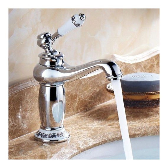 Antike Retro Messing Mischbatterie - Exklusive Vintage Porzellan Wasserhahn für Bad und Küche Einhebelmischer Armatur in Silber