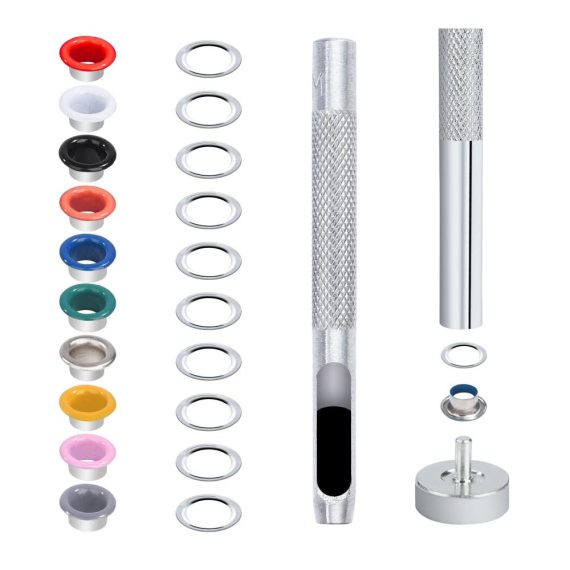 Metallösen-Set 300 Stück - 5mm Tüllen Kit für DIY Handwerk Schuhe Kleidung Taschen - Inklusive Installationswerkzeug - Multicolor Ösen (10 Farben
