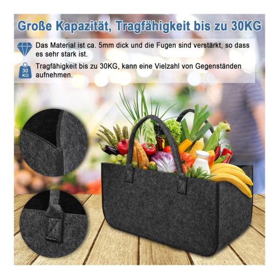 Holzkörbe Brennholz Tasche 2 Stück - Filz Tragetasche 30 kg Kapazität - Robuste Multifunktionshandtasche für Einkäufe und Transport