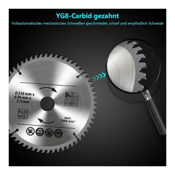 Kreissägeblätter Set 210 x 30mm – Professionelle Sägeblätter 24T 48T 60T für Holz Metalle & Kunststoffe – Kappsäge mit 3 Reduzierringen 25mm 20mm 16mm
