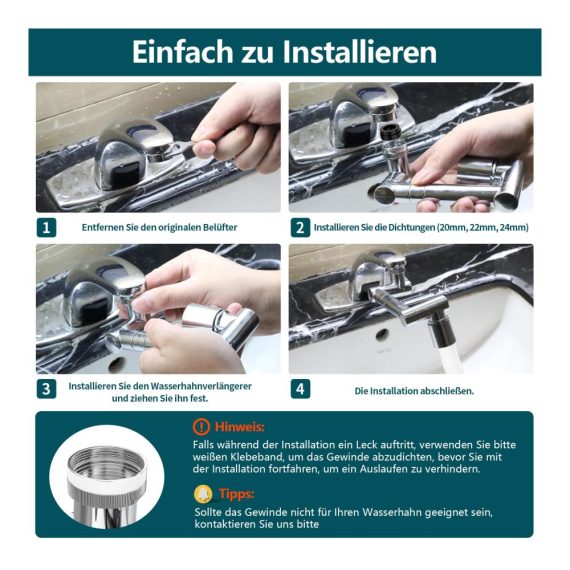 2-in-1 Wasserhahn Aufsatz Strahlregler & 1440 Grad drehbare Verlängerung - ideal für Küche und Bad