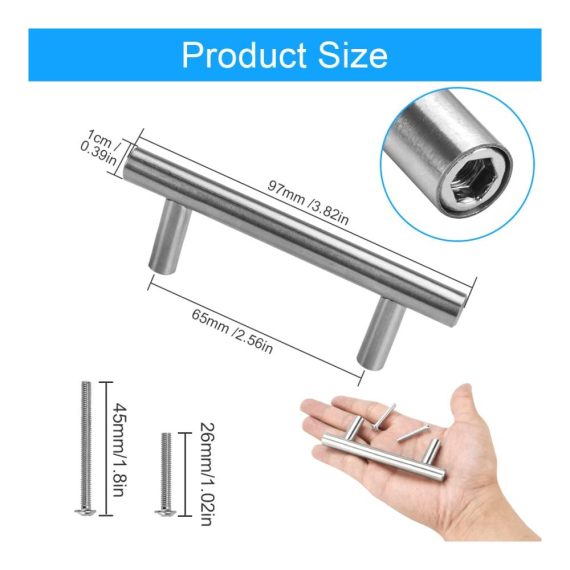 10er Set Edelstahl Möbelgriffe - Silber Relinggriffe für Küchenschränke (65mm Lochabstand) inkl. 40 Schrauben - Stangengriffe für Küchenmöbel - Schranktürgriffe aus Edelstahl