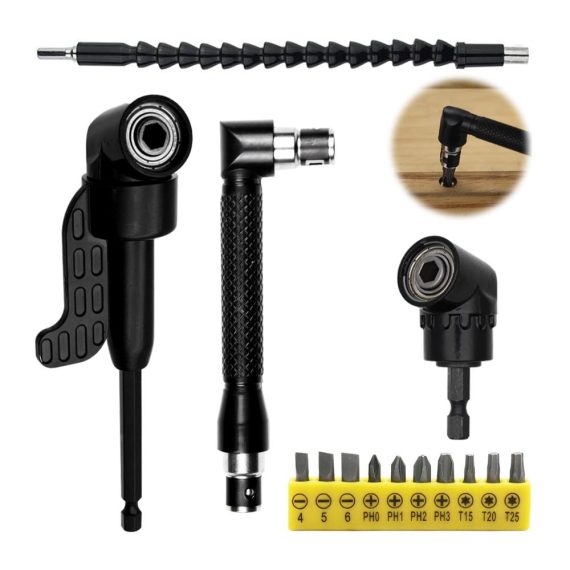 Winkelbohrmaschinen Set mit 14-teiligem Winkelschrauber-Kit 105° Winkelaufsatz für Akkuschrauber Bohrer Verlängerung 1/4-Zoll Sechskantschaft – Ideal für Bauarbeiter und die Garage