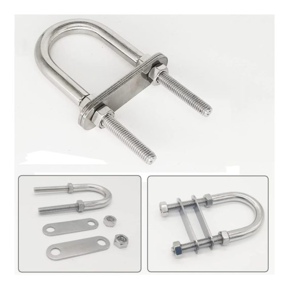 U-Bolzen Set 2 Stück M8 x 100 x 45mm Bügelbolzen aus 304 Edelstahl – Silberner Rundbogen mit Gegenplatte für sicheren Verschluss – U-Bolzen Zubehör für vielseitige Anwendungen