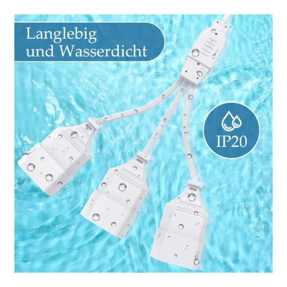 3-in-1 EU Verlängerungskabel mit Flexiblem Kabel Steckdosenadapter für Computer TV PC Phone – Euro Konverter Buchse Mehrfachsteckdose in Weiß