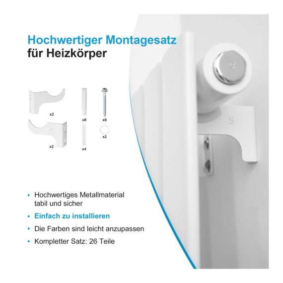 Heizkörper Halterung Montageset - 4 Stück Flachheizkörper Befestigung für Paneelheizkörper Weiß 48x88mm