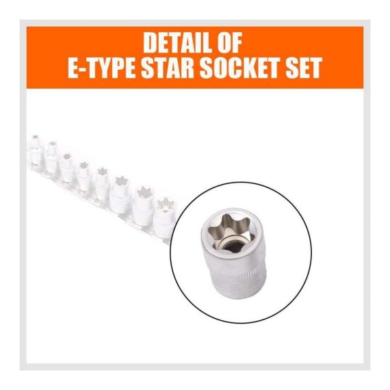 11-tlg. Torx Steckschlüsselsatz E4 - E20 mit Drehmoment-Stecknüssen inklusive Schiene | 1/4 und 3/8 Zoll Torx Schlüssel Nuss Satz