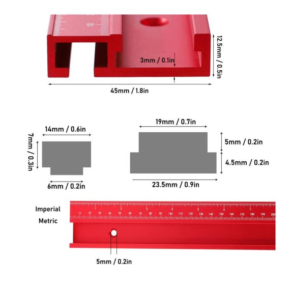 Aluminium T-Nut Gehrungsschiene 500 mm - Präzise Führungsschienen mit Skala in Rot für exakte Schnitte