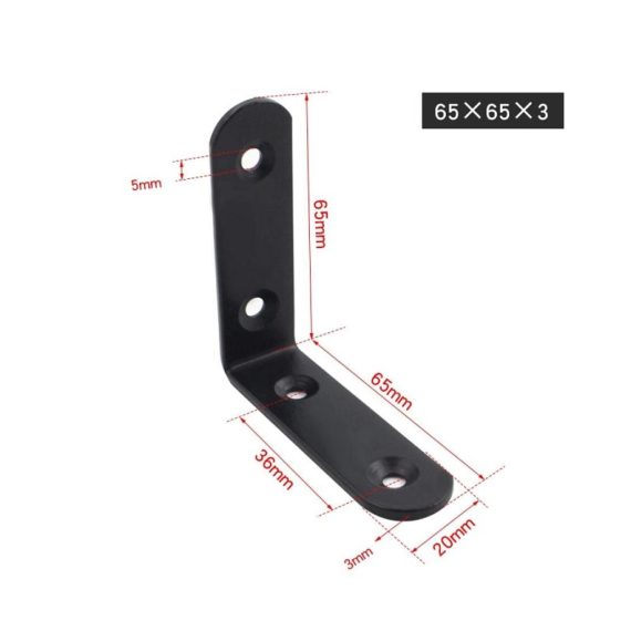 Klarer 90-Grad Winkelverbinder aus dickem schwarzen Edelstahl (20 Stück) - L-förmiger Möbel- und Lamellenverbinder (65mm