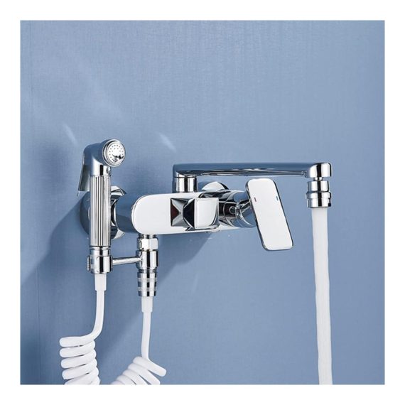 Bidet-Armaturen 360° Rotate Kitchen Faucet with 2-Function Sprayer Hot and Cold Mixer Taps - Ideal for Washing Vegetables - Wall Mounted Black Faucet (Chrome Color