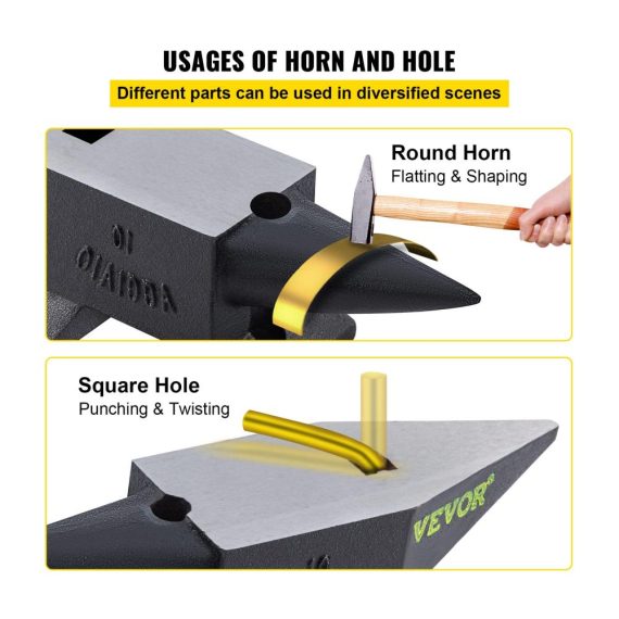 Holzhämmer 10kg Schmiedeamboss aus 55HRC Stahl - Amboss 355x110mm für Metallbearbeitung Abflachen Schmieden und Formen - Schmiedewerkzeug mit 22 LBS Cast Iron Anvil - Schwarz & Grau