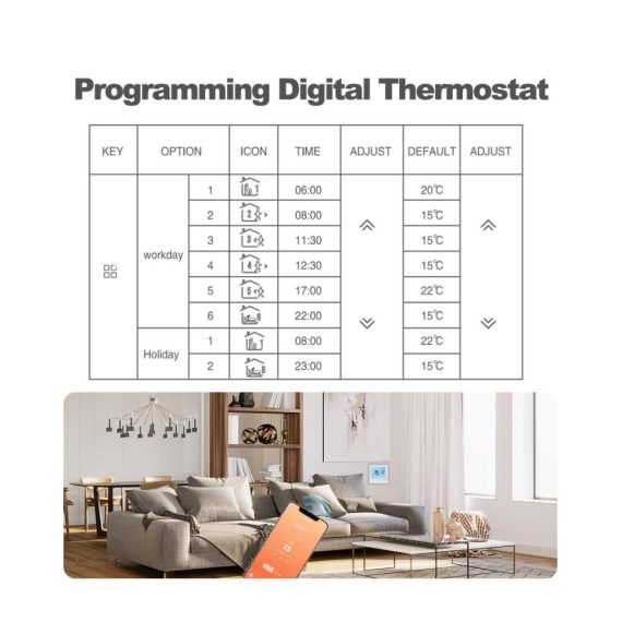 Decdeal WLAN Thermostat - Smartes Raumthermostat für programmierbare Fußbodenheizung (230V LCD 3A) - Steuerbar mit Tuya App (weiß