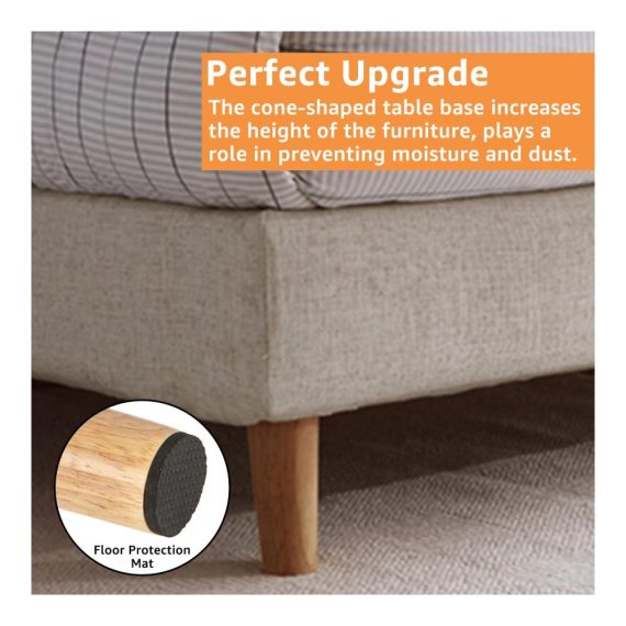 4er Set 15cm Konische Massivholz Möbelfüße - Runde Tischbeine mit Montageplatte und Gummipads für Sofa Bett Schrank Couch & Stuhl - Ersatzbeine für Möbel aus Holz