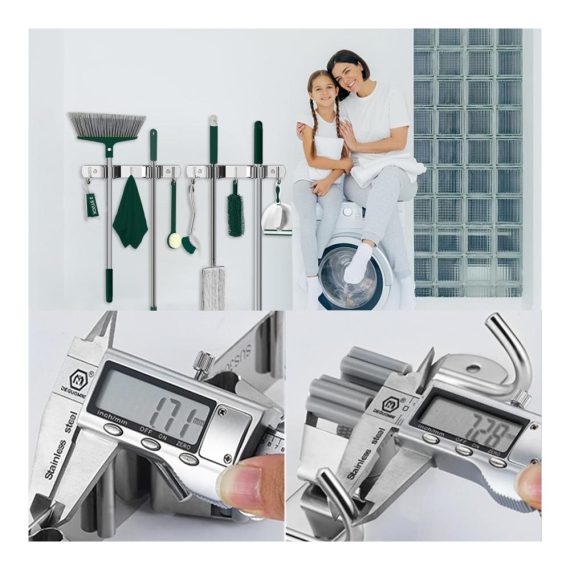 2 Stück Selbstklebende Edelstahl Besenhalterung - Wandhalterung mit Halterungen und Haken für Besen Mops Werkzeuge und Gartengeräte - Ideal für Badezimmer Küche und Zuhause