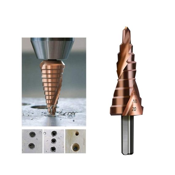 Stufenbohrer Set 4-20 mm HSS M35 Kobalt | Spiralnut Großer Pagoden-Stufenbohrer | Senker & Reibahle | Dreieck-Griff | Bohrsenkung für präzise Löcher