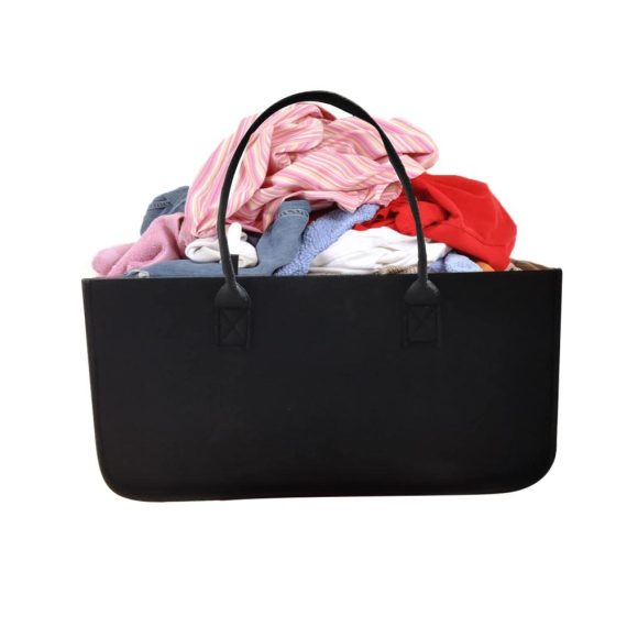 2er Set Große Filztaschen für Holzkörbe und Kaminholz - Schwarz | Faltbarer Filz Shopper für Zeitungen und Einkäufe | Praktischer Kaminholzkorb in Maßen (Schwarz-2 Pcs Set