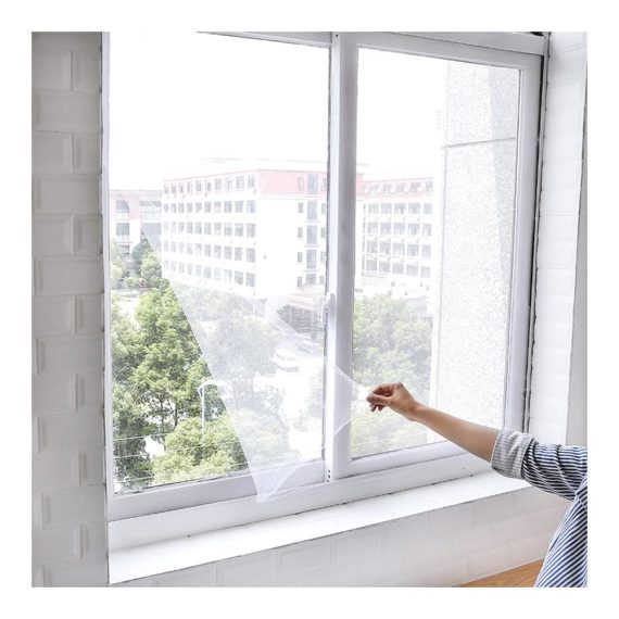 2er Pack Selbstklebendes Fliegengitter Fenster Set für Fenstertüren und Haustiergitter - inklusive Reparaturaufkleber - 15-2M White