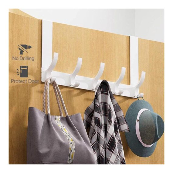 Matt Weiß Türhakenleiste für Mehrzwecknutzung Türhaken Gerhannery - Platzsparende Türgarderobe & Handtuchhalter ohne Bohren für Garderobe Badezimmer & mehr