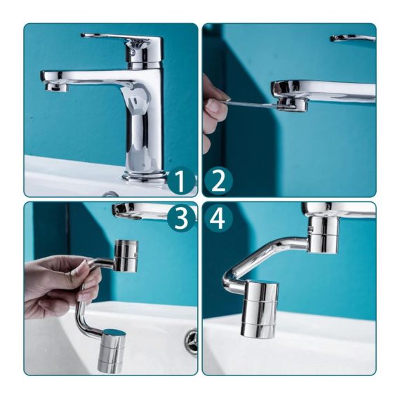 Doppelfunktions Wasserhahnstrahlregler - 1080° Schwenkbarer Küchen- und Badarmatur mit Verlängerungsfunktion aus Massivem Messing