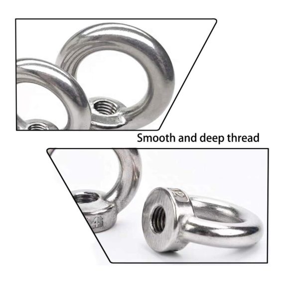 10er Pack M8 Ringmuttern aus poliertem 304-Edelstahl | Augenmutter für 230kg Traglast | Transportmutter ösengegossen