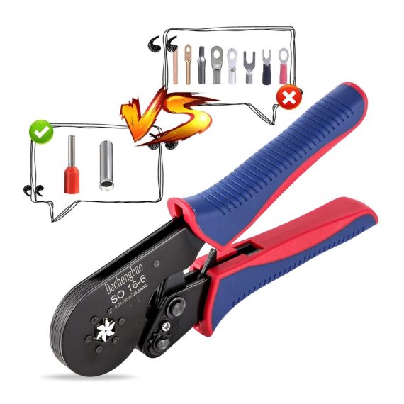 Crimpzangen Aderendhülsen-Crimpzange 16-6 mit Ratsche Sechskant-Sägezahn Bereich AWG 30-5 für präzises Crimpen (008-16 mm²) - Ratschen-Crimpzange für sicheres und effizientes Crimpen von Aderendhülsen (16-6 single crimper