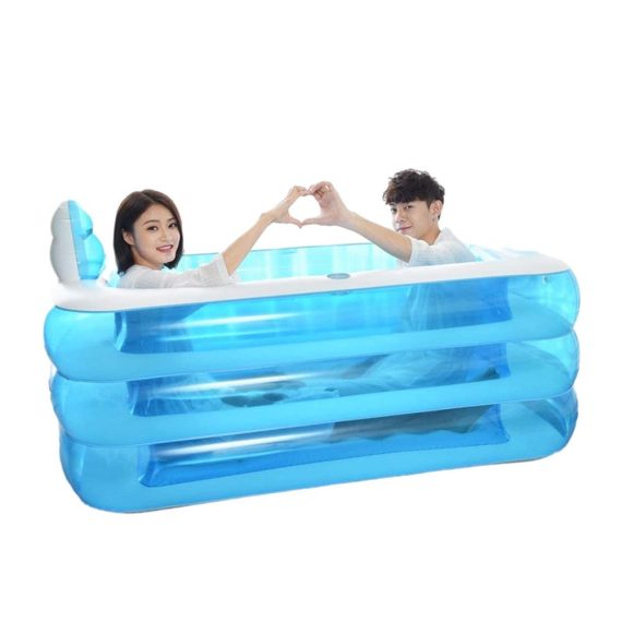 Aufblasbare PVC-Whirlpool-Badewanne für Erwachsene – Faltbarer Familienpool mit Fußpumpe – Verdickte Kunststoff-Badewanne für SPA im Familienbadezimmer – Tragbare 150 x 105 x 50 cm