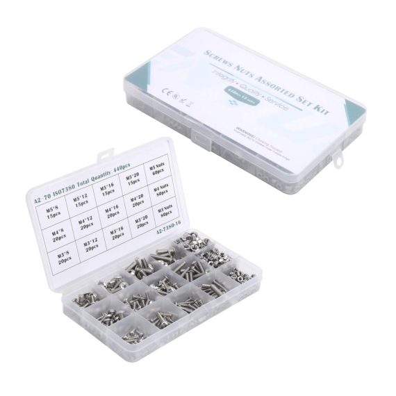 Edelstahl Zylinderschrauben Set - 440 Stück M4 Halbrundkopf-Innensechskantschrauben mit Muttern - M3/M4/M5 Schraubensortiment im praktischen Set