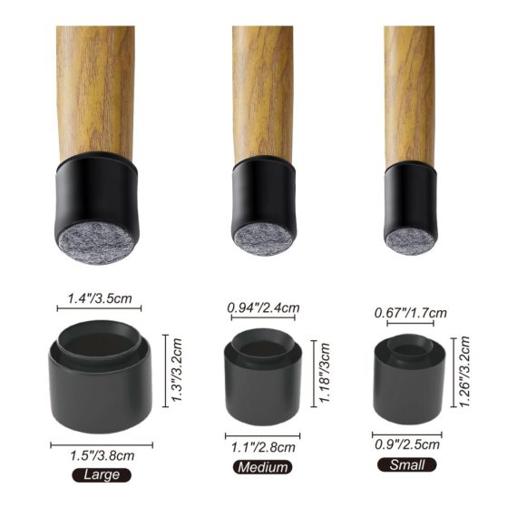 24er Set Schutzkappen für Stuhlbeine - Schwarz mit Filzgleitern und Silikon für Stuhlbeinschutz Verschleißfest - Geeignet für Stühle mit schrägen Beinen (15-20mm
