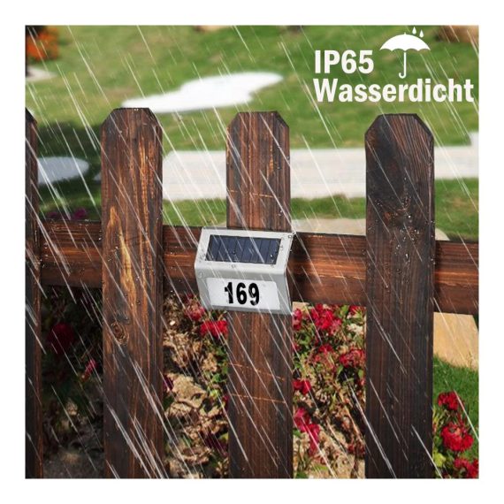 Solar Edelstahl Hausnummer mit LEDs Dämmerungsschalter IP65 Wasserdicht - Hausnummernbeleuchtung für Außen inklusive Zahlen 0-9 und Buchstaben a-h