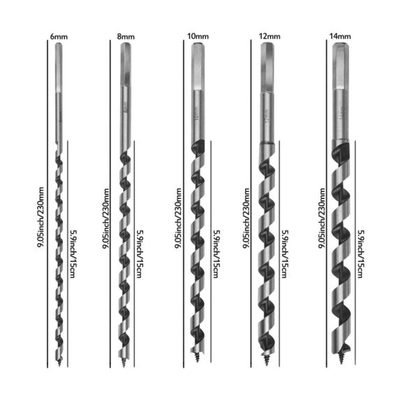 Präzisions-Schlangenbohrer Set – 5-teilig für Holzbearbeitung | Holzbohrer Lang mit Schraube | Tischler Werkzeug mit Reibahle Kernbohrer – 6mm 8mm 10mm 12mm 14mm