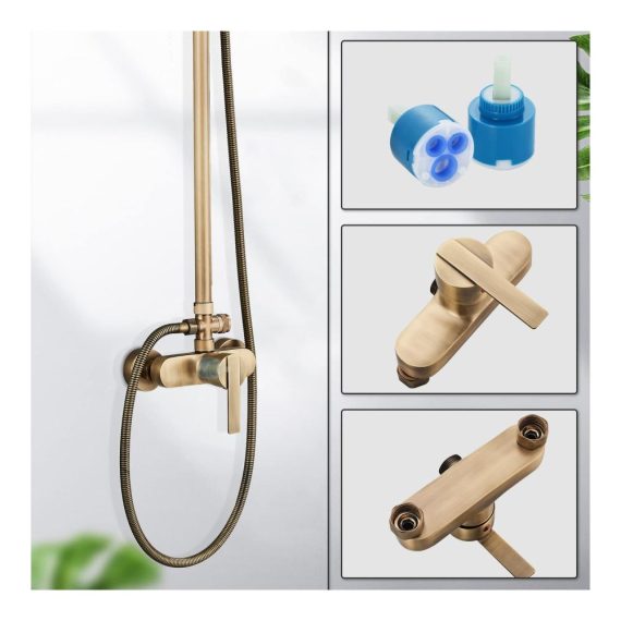 Antikes Messing Duschsystem | Höhenverstellbare Duschsäule mit 8 Zoll Kopfbrause und Handbrause | Duscharmaturenset für Badewannen | Modernes Duschset 80~120 cm | Premium Qualität für ein entspannendes Badeerlebnis