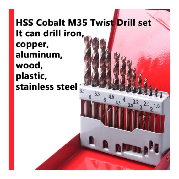 13-teiliges M35-Kobalt Bohrer-Set | HSS-Co Spiralbohrer für Edelstahl Kupfer Gusseisen | Jobber-Länge mit Metallgehäuse | Ideal für verzinkte Rohre