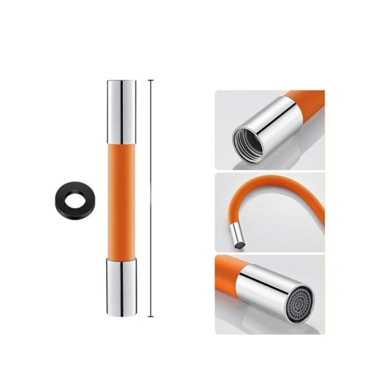 Flexibler Brauseschlauch 360° drehbarer Wasserhahn-Extender für Küche und Bad - Erweiterter Wasserhahn-Schlauch mit gebogener Flexibilität (Orange 20cm