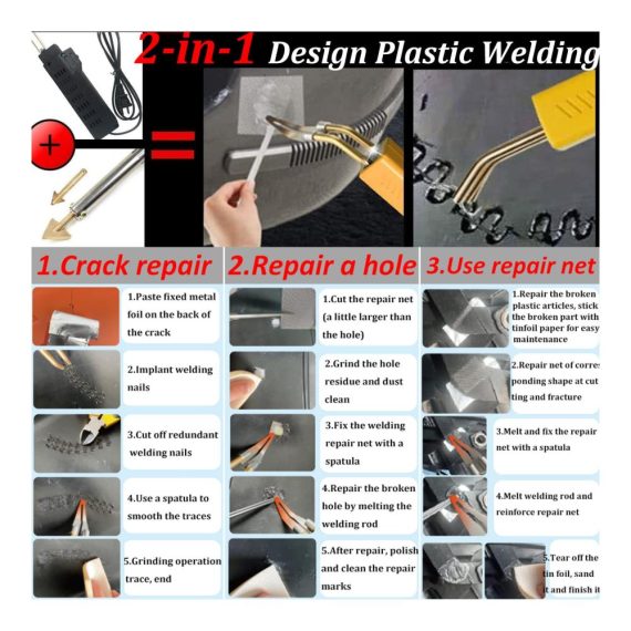 150W Kunststoff Schweißgerät 2-in-1 Set mit 800PCS Schweißnägeln & 56Stk Schweißstäben - Profi Auto Kunststoff Reparaturkit für Stoßstangen mit 7 Typen Schweißstäben
