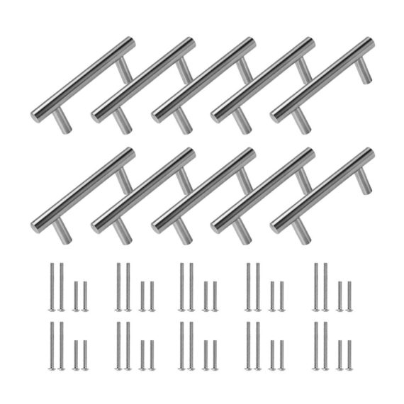 10er Set Edelstahl Möbelgriffe - Silber Relinggriffe für Küchenschränke (65mm Lochabstand) inkl. 40 Schrauben - Stangengriffe für Küchenmöbel - Schranktürgriffe aus Edelstahl