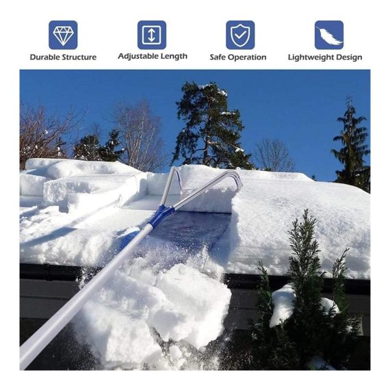 21 Fuß Dach-Schneerechen mit Teleskopstange und Rädern - Effizientes Schneeräum-Dachrechen für Schrägdach und Asphaltschindeldach