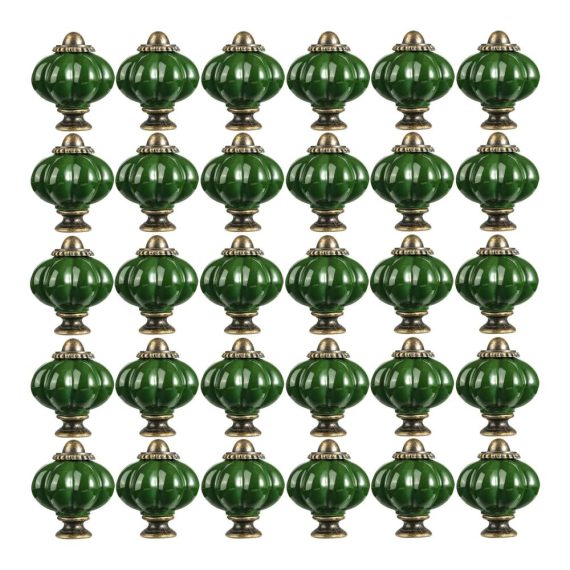 33mm Dunkelgrüne Keramik Möbelknöpfe - Set mit 30 BIXUR Griffen für Schubladen & Schränke Perfekt für Kinderzimmer Möbel Kürbis-Design Schrankgriffe und Möbelknauf